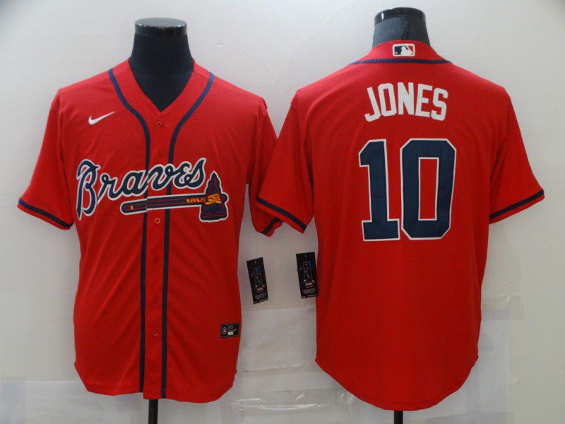 Men Atlanta Braves #10 Jones Red Game Nike MLB Jerseys